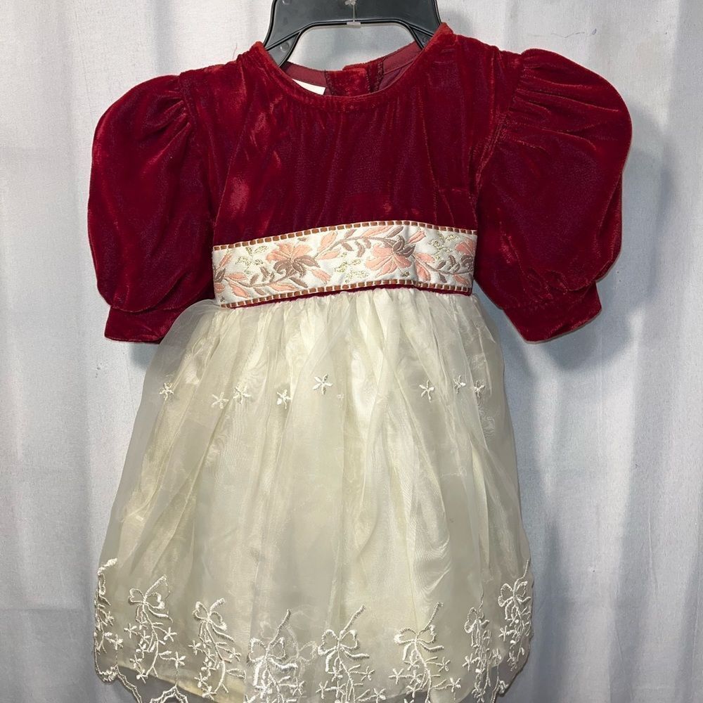 Dimples Of Los Angeles 18M Velvet Burgundy & Cream Dress